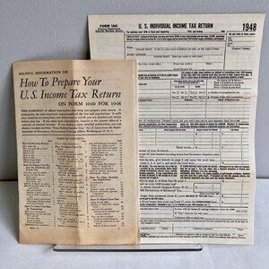 Vintage 1948 IRS Forms 1040 Schedule D, How To Prepare Your US Income Tax Return